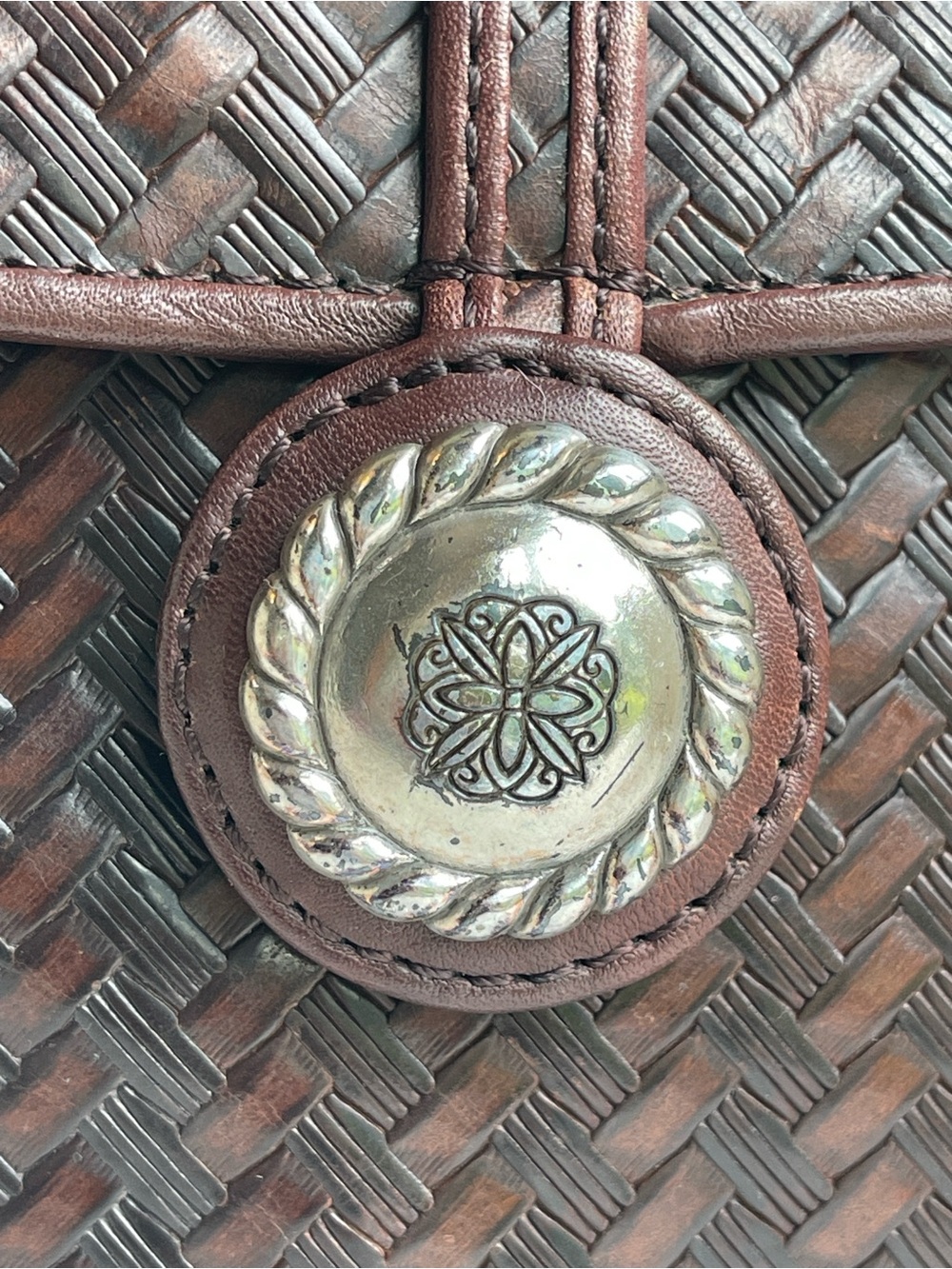 Brighton One World Brown Woven Leather Crossbody Bag - Picture 3 of 16
